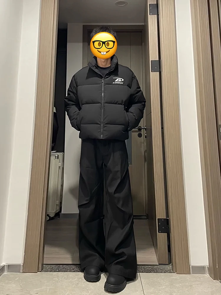 

Американские мужские брюки-клеш с широкими штанинами, осенне-зимние, из флиса, прямого кроя, повседневные, для работы, премиум-класса