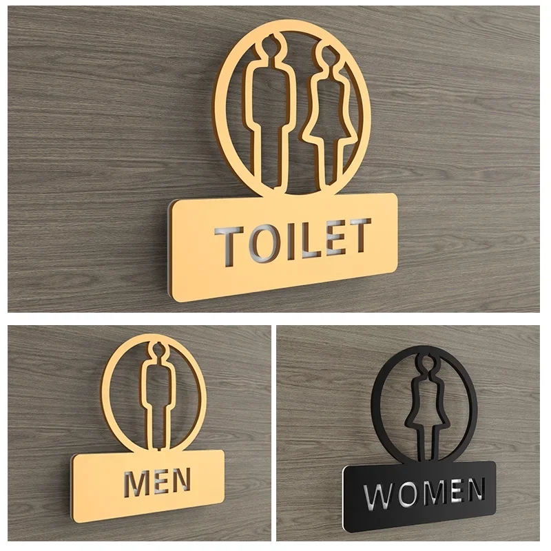 Acrylic Hollow Creative Bathroom Signage Restroom Male and Female Toilet Signage WC Upscale Club Hotel Sliding Door Sticker Sign