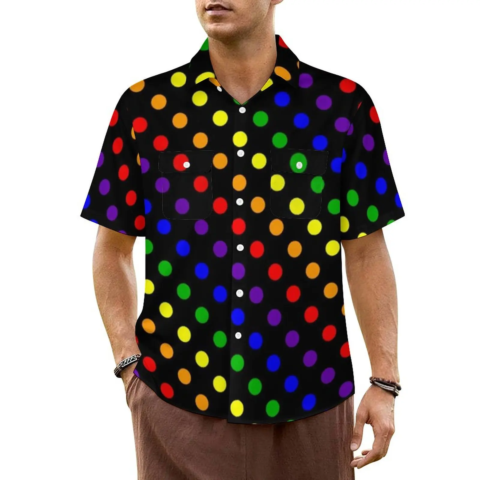 

Hawaiian Shirt Beach Colorful Polka Dot Print Blouses Rainbow Dots Bright Elegant Casual Shirts Male Short-Sleeve Fashion Tops