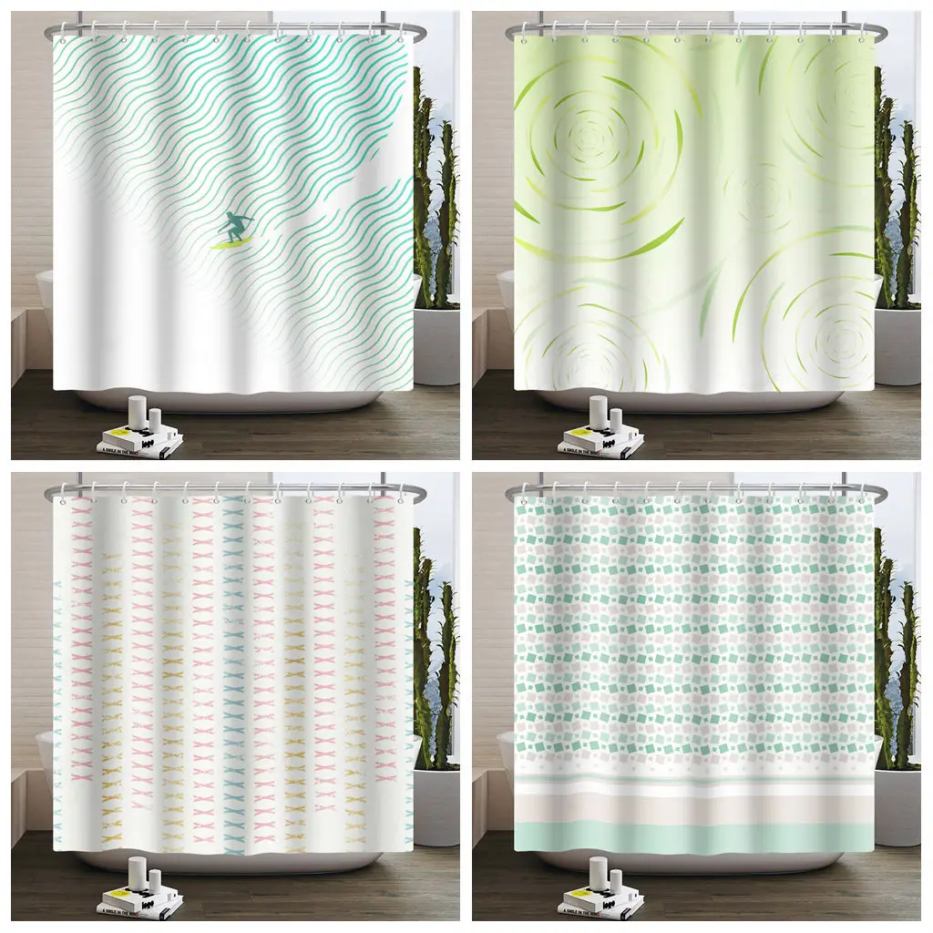 

Nordic Style Geometric Print Shower Curtain Minimalist Fresh Bath Curtain for Home Hotel Decor Bathroom Curtain with 12 Hooks
