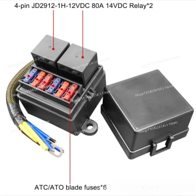 2-Way 80A Fuse Box, Pre-Wired Relay Block for 12V Trailer Systems