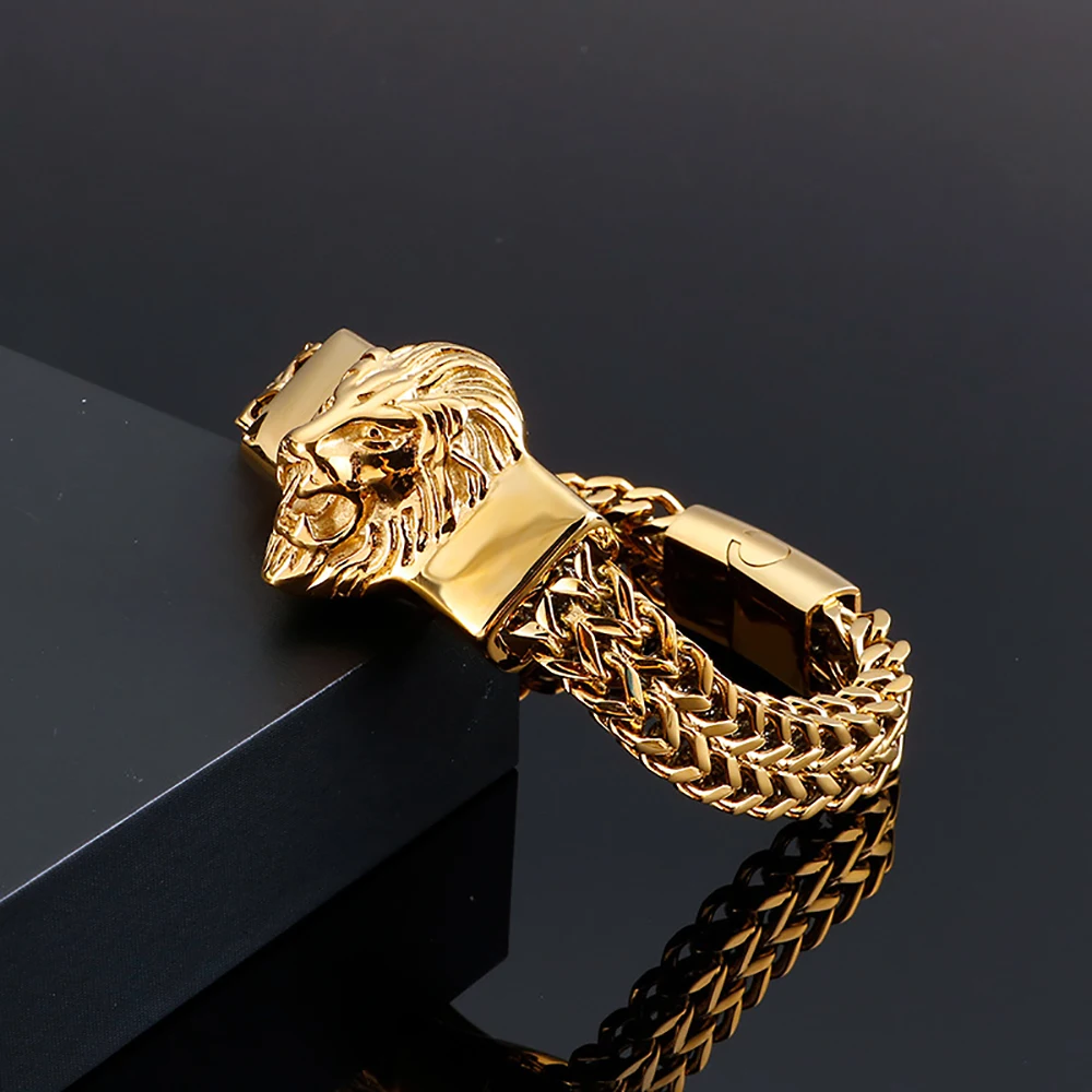 Vintage Domineering Lion Head Bracelet 316L Stainless Steel Punk Biker Animal Bracelets For Men Fashion Jewelry Gifts Wholesale