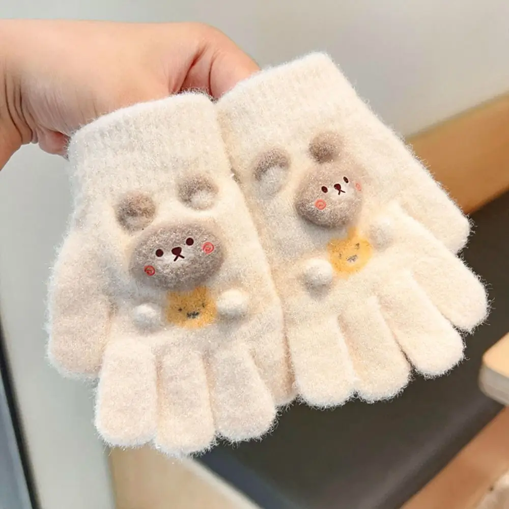 Plush Winter Warm Thickened Gloves Kids Knitted Gloves Windproof Gloves Children Full Fingers Gloves image 3