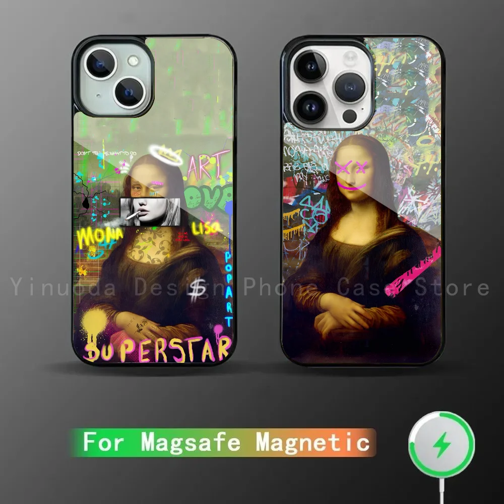 Graffiti veliký umění estetická mona liso telefon pouzdro silná magnetický pro iPhone 16 15 14 13 pro maxi 11pro 12 mini mala alex zrcadlo pro mags