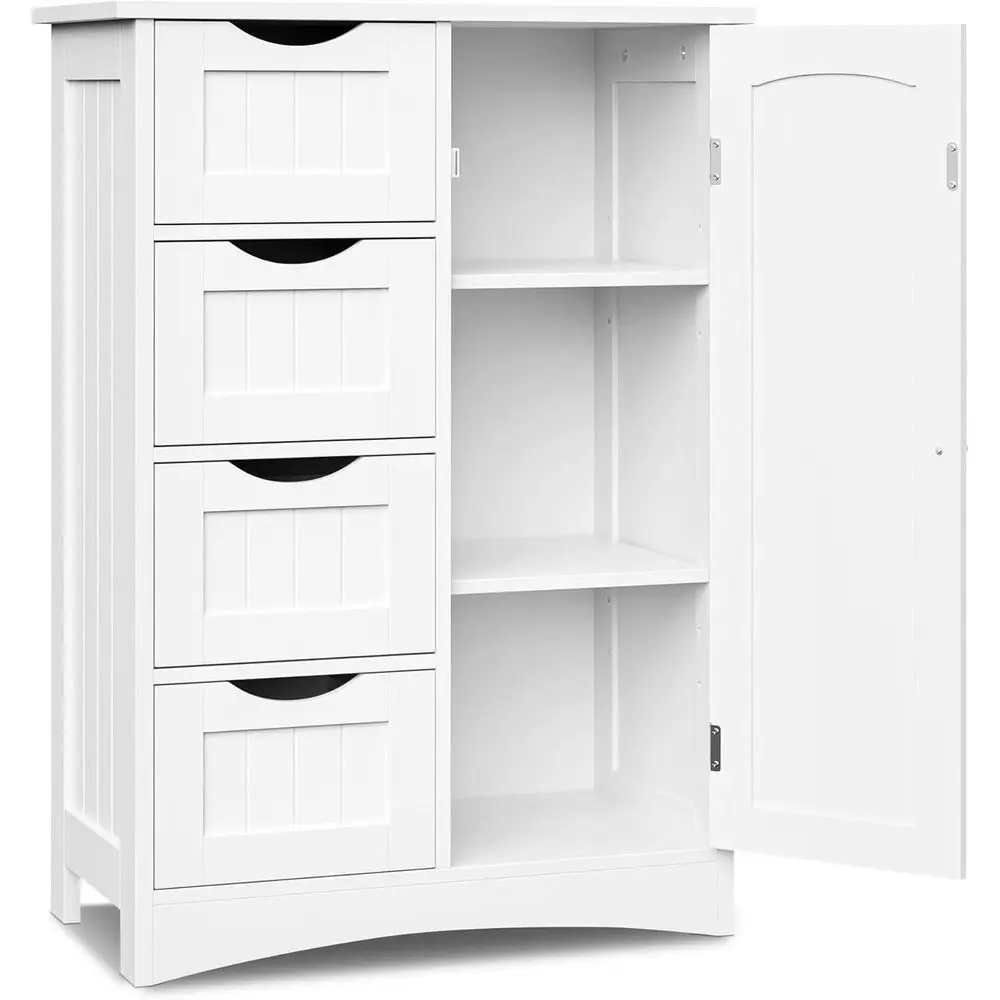 

Bathroom Storage Cabinet with 4 Ders and 1 Cupboard, Entryway Home Decor urniture Towels Storage Organizer Unit, White