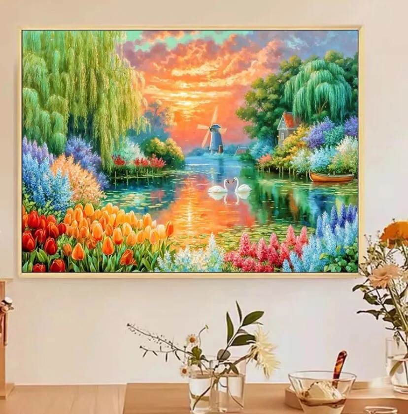 

9ct 72x103 см наборы с принтом «Лебединое озеро» для вышивки крестом «сделай сам», набор для рукоделия, домашний декор, поделки с иглами, нитки