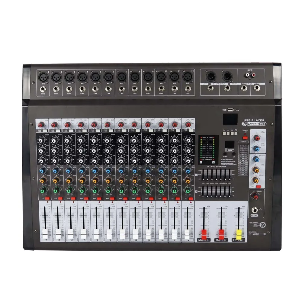 12 channel console mixing 16 dsp effects usb interface sound power audio mixer