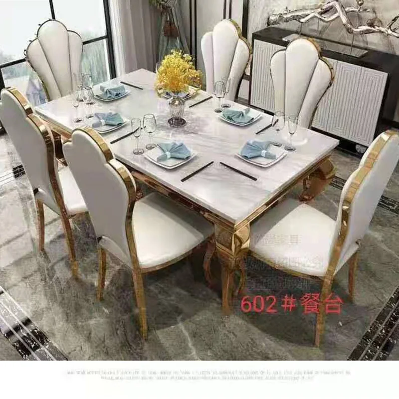 

modern style Dining Table metal Luxury Dining Table rectangle dining set leather chairs 602