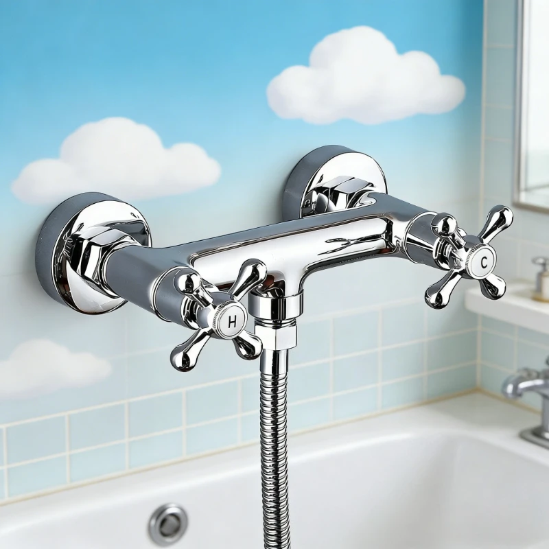 

Wall Mounted Bathroom Faucets Hot and Cold Mixer Tap Bathroom Accessories Household Double Handle Shower Faucets
