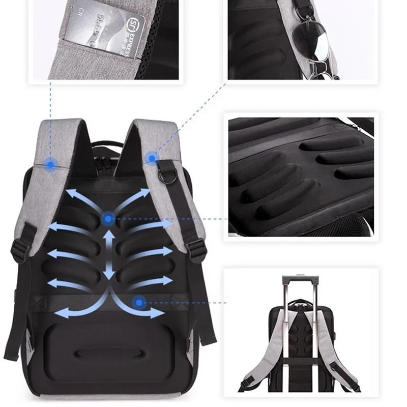 Mochila multifuncional para homem, garagem para ordenador portátil de 15,6 pulgadas, caderno, bolsa de ouvido com usb,