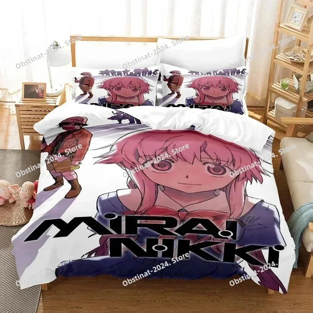 New 3D Anime Future Diaries Mirai Nikki Bedding Set Print With Pillowcase Duvet Cover Soft Single Double Queen Super King Size