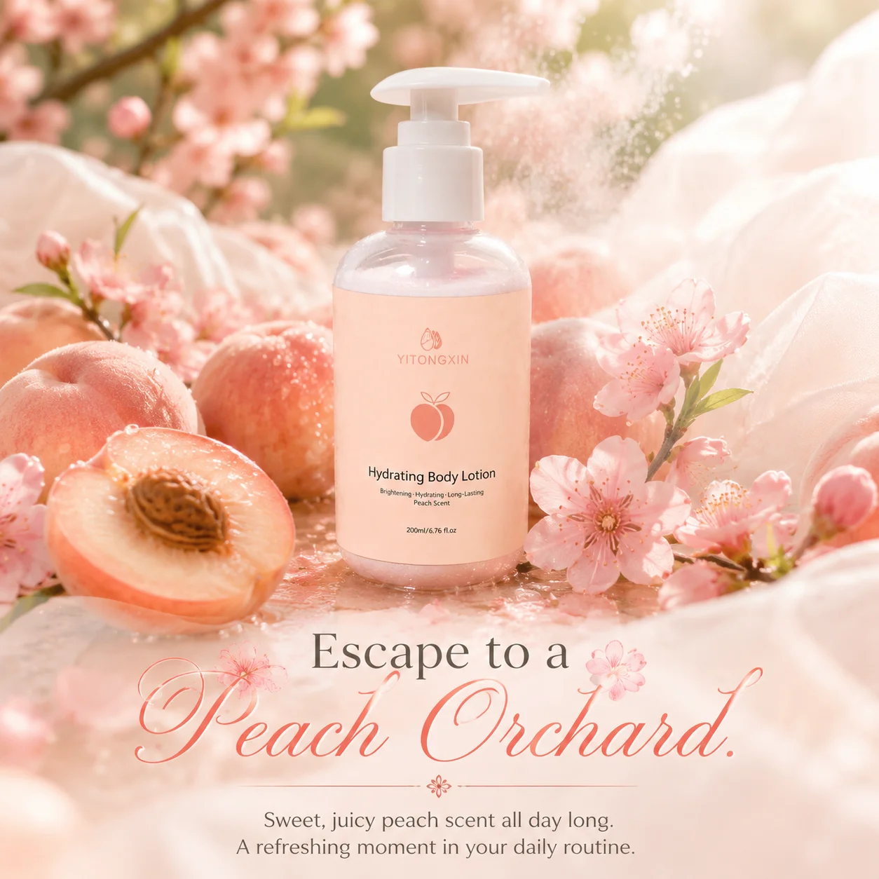 Hydrating Body Lotion with Peach Extract & Niacinamide, Brightening, Moisturizing, Long-Lasting Peach Scent
