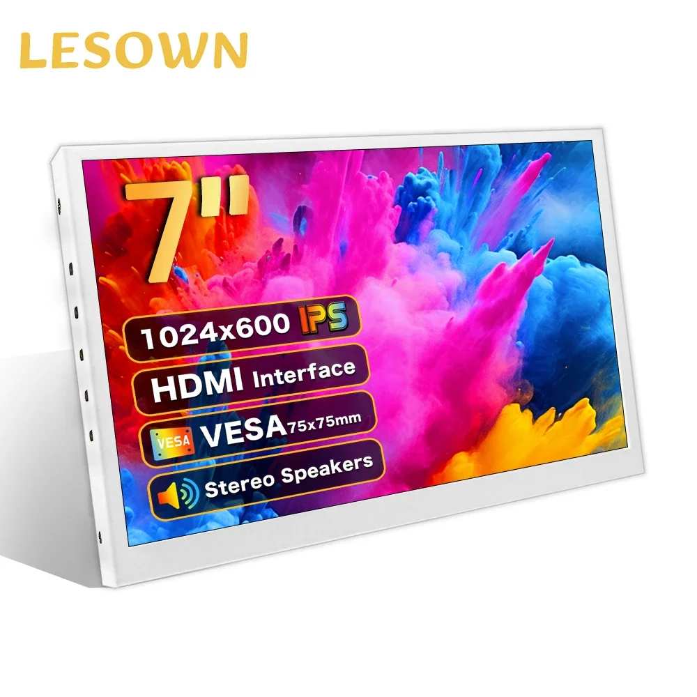 LESOWN Portable HDMI Monitor 7 10.1 inch 1024x600 IPS LCD Screen Small Mini Display with Speakers for PC Camera Raspberry Pi 4 3