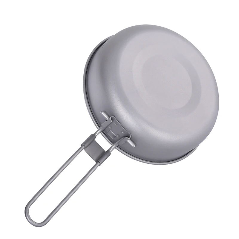 Camping Cookware Titanium Frying Pan, 5in Folding Handle, Ultralight Outdoor Travel Picnic Tableware, Titanium Kitchenware Pot