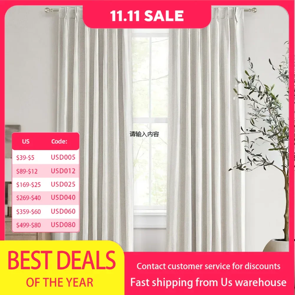 

Pinch pleated blackout long luxury living room curtains, curtains 108 inch 2 panels, 9 feet extra-long pleated faux linen