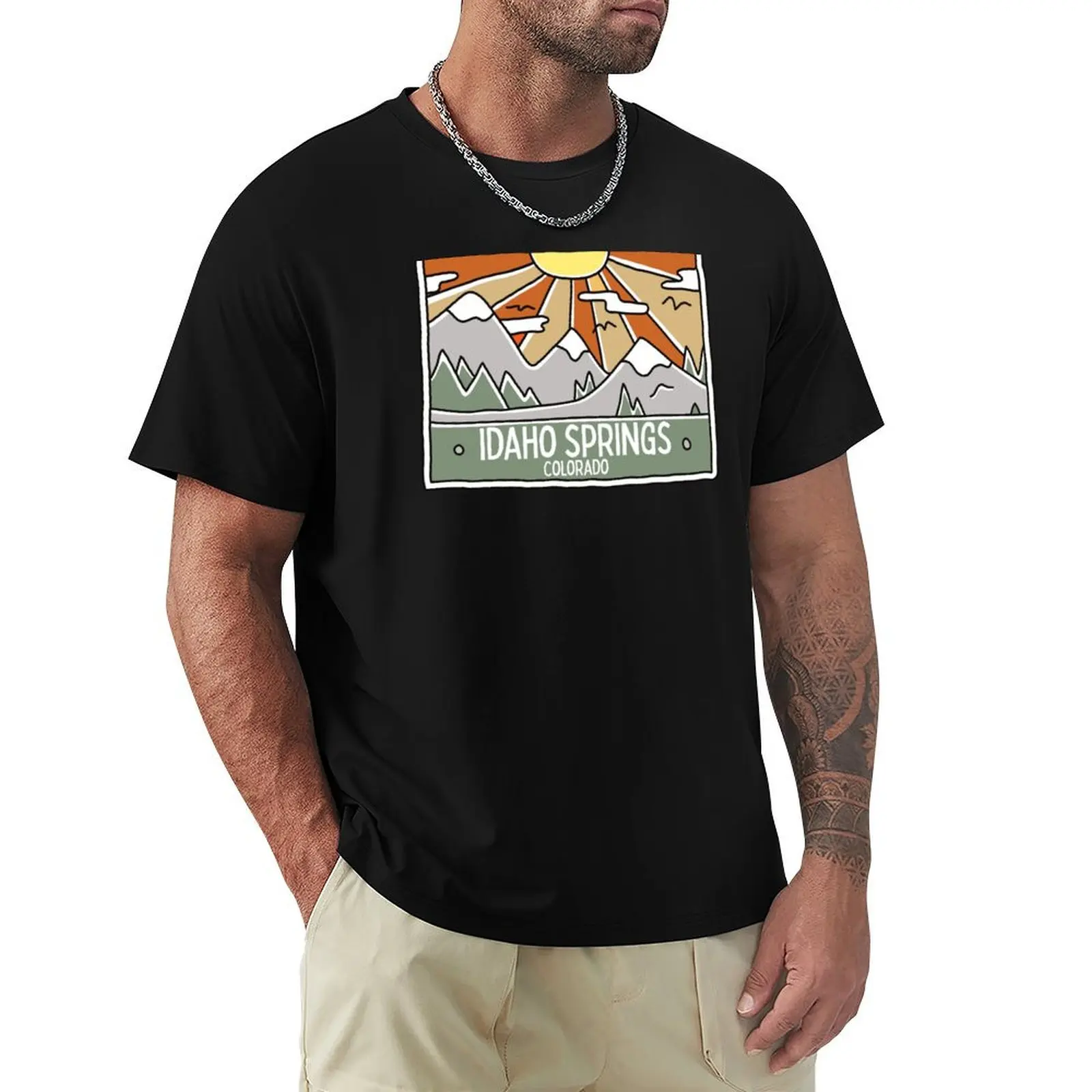 Idaho Springs Colorado - CO Mountain Forest Scene Hiking Doodle T-Shirt Work Outdoor Short Sleeve Tee