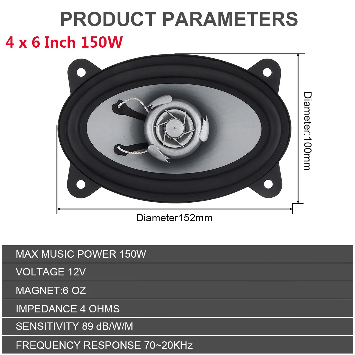 2Pcs 4*6 / 5 Inch 150W / 400W Car Speaker Automobile Car HiFi Audio Full Range Frequency Coaxial Speaker High Pitch Loudspeaker