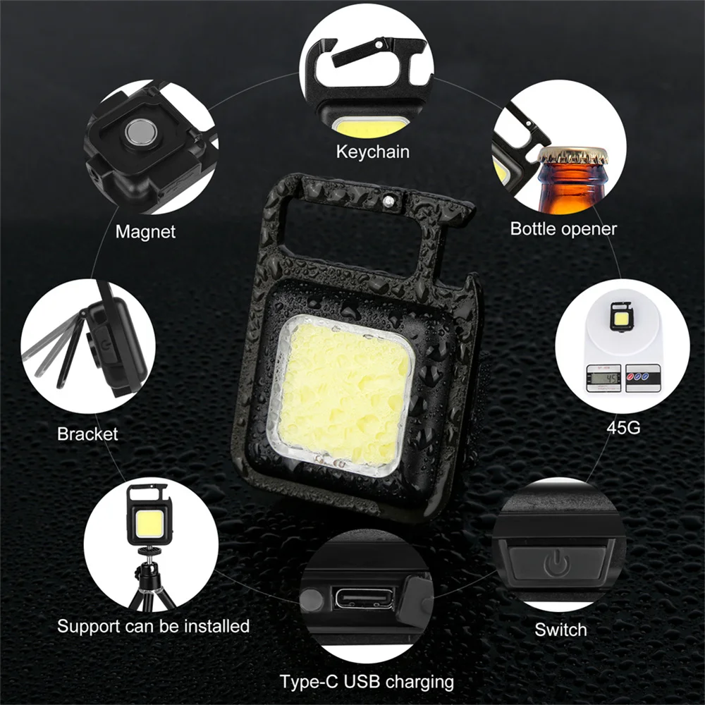 30 COB Lamps Keychain Light Portable Emergency Light Highlight COB Maintenance Light Outdoor Camping Bottle Opener Work Light