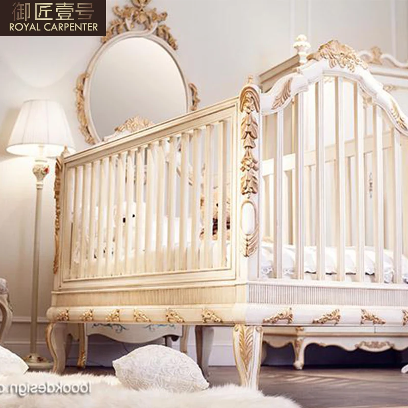 Deluxe European solid wood crib with bed around newborn crib princess bed villa prince bed