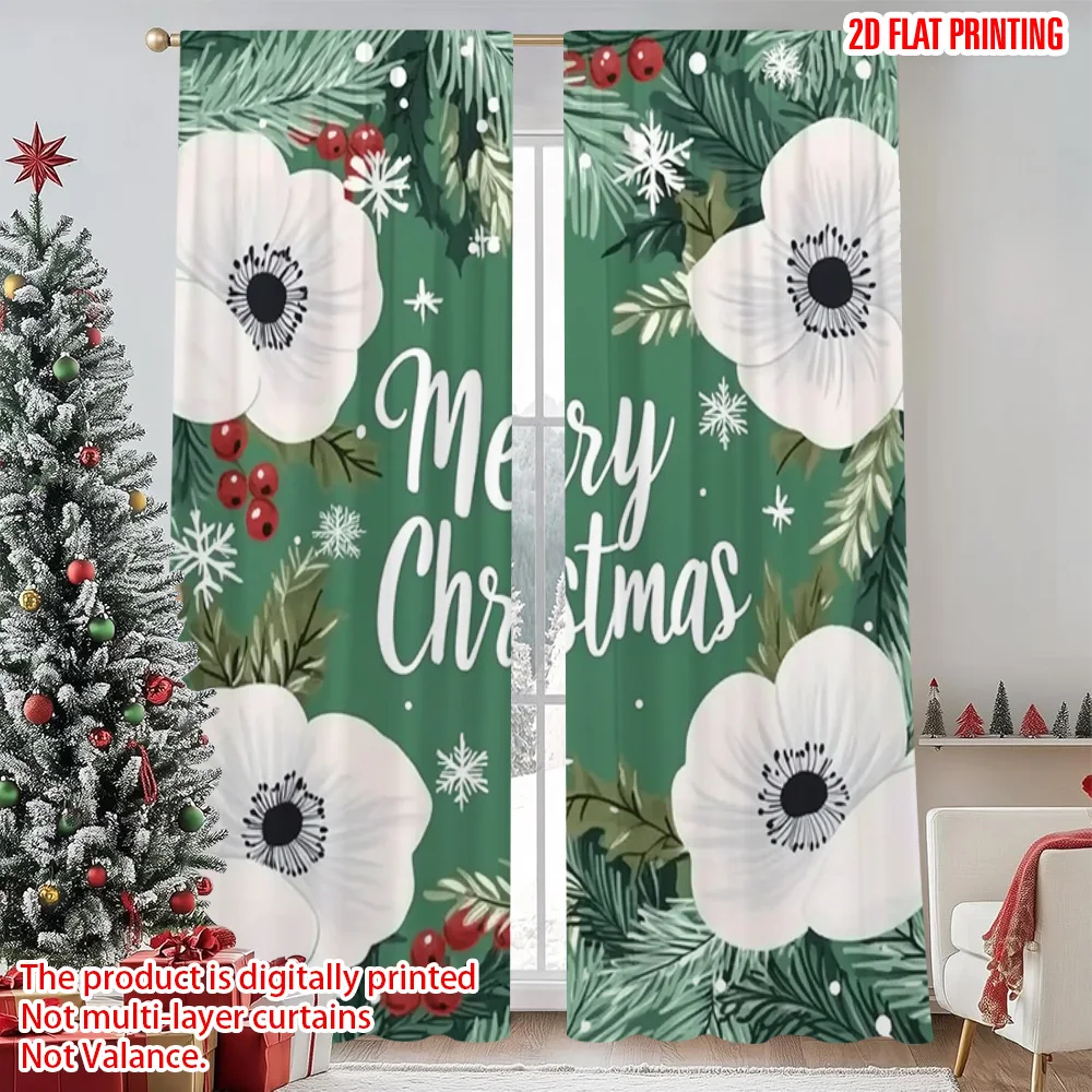 

2pcs 2D flat printing Merry Christmas Popular Drapes Christmas Flowers Durable Polyester Without Electricity Holiday Decorations
