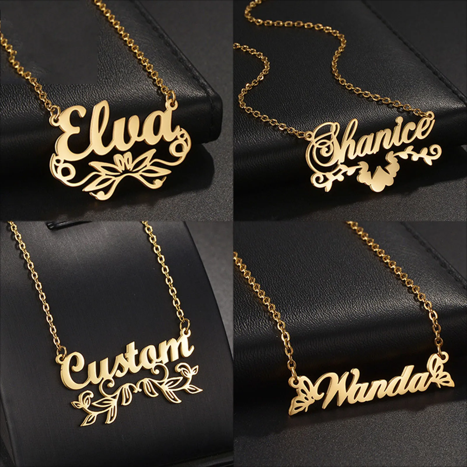 Stainless Steel Customized Name Necklace Personalized Letter Pendant Gold Color Nameplate Choker 45cm(17 6/8