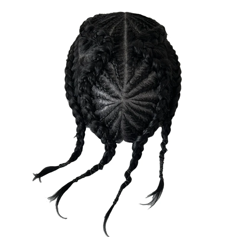 أنظمة الشعر البشري الهندي العذراء 1 #   Jet Black Color 10A Grade Cornrow Braids BIO Toupee 8x10 وحدة الدانتيل الأمامي للرجال السود