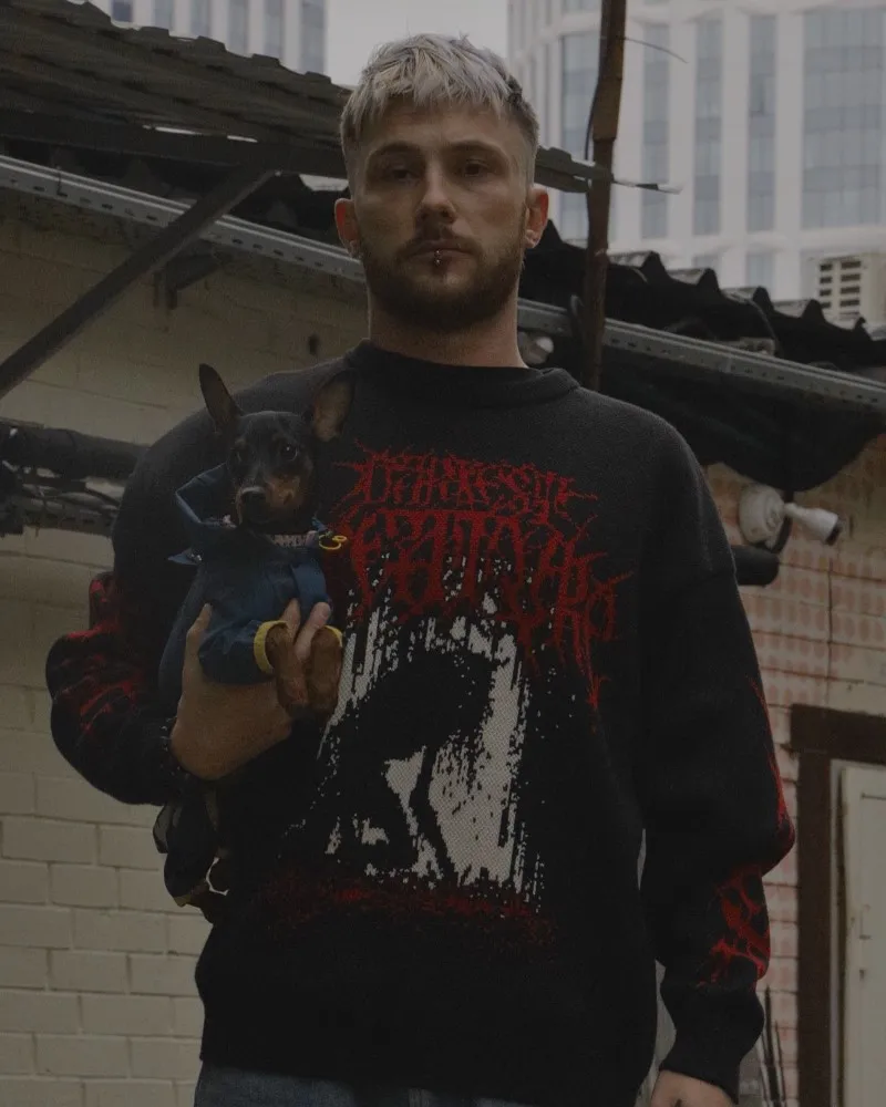 

Ретро мужчины женщины хип-хоп цветы смерти вязаный свитер Harajuku модные свободные топы повседневная уличная одежда пуловер Y2K одежда винтажная