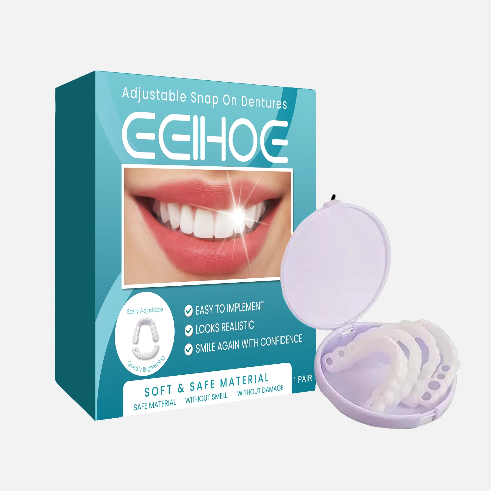 EELHOE Adjustable Snap-On Dentures Temporary Tooth Repair Kit - Gap Filling Correction Set with Resin Material