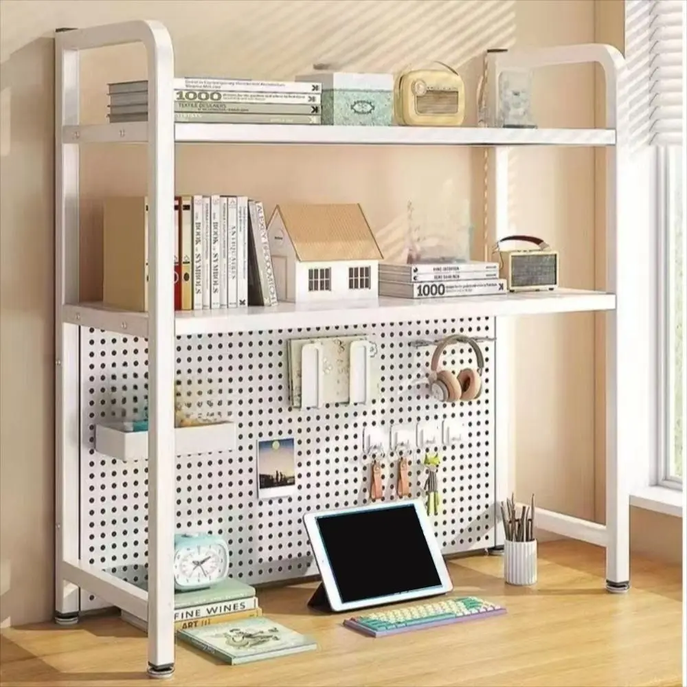 

Металлические настольные стеллажи с многослойными отверстиями, дизайн доски, двухуровневые стеллажи, свободно комбинированные настольные стеллажи для хранения, компьютерный стол