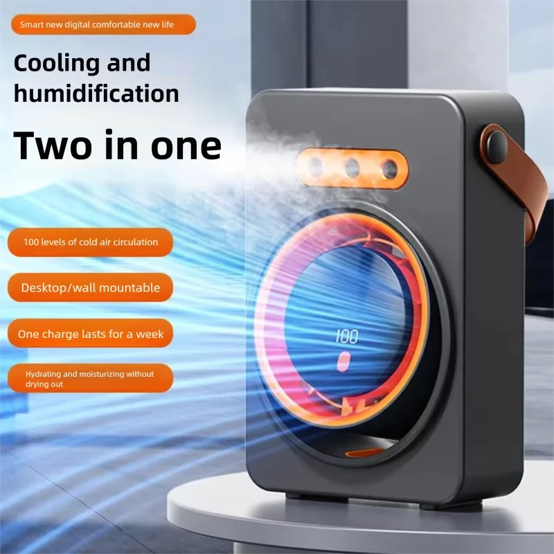 New Model Triple-Hole Mist Electric Fan USB Recharge Spray Fan Portable Fan Desktop With 100-Speed Stepless  Cooling Fan