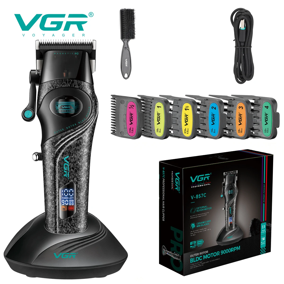 VGR Haartrimmers Professionele Haarsnijmachine 9000 RPM Haarkleppers Elektrische Trimmers Oplaadbare Haartrimmer voor Mannen V-857