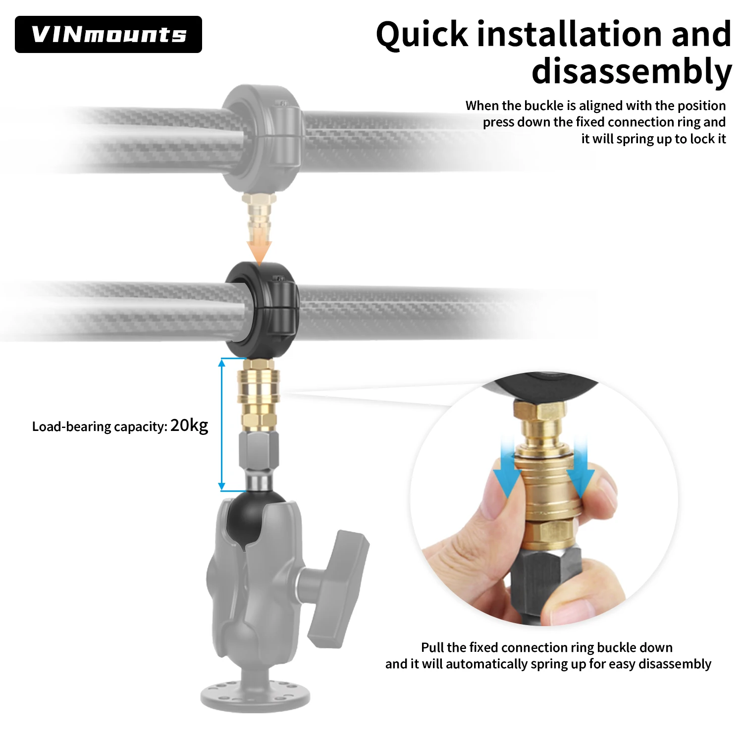 VINmounts Tool-Free Quick Installation & Disassembly mounts,One-press lock and pull-ring release, install and remove in seconds