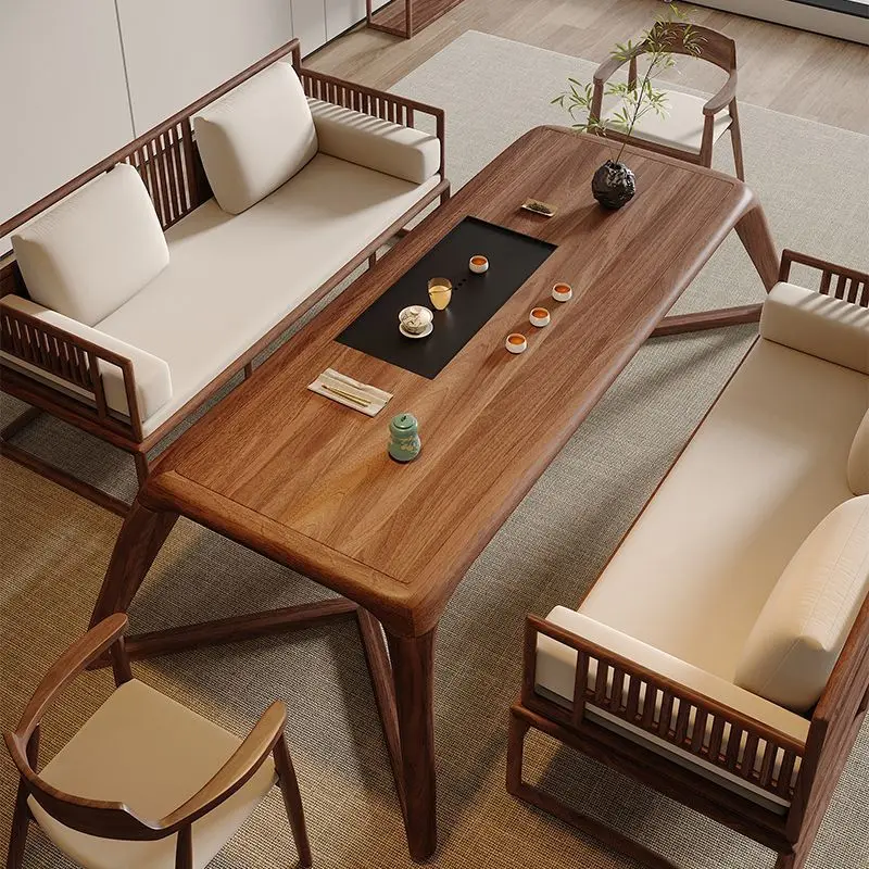 Tea room atmosphere: Black walnut tea table, tea table and chairs, one table with five chairs