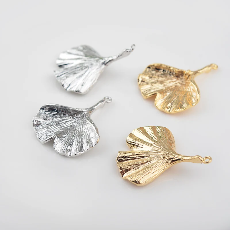 (1605)6PCS 25x30MM 24K Gold Color Plated Brass Ginkgo Leaves Charms Diy Jewelry Findings Earrings Accessories