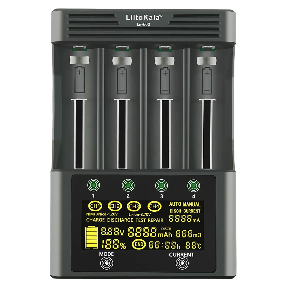 LiitoKala Lii-600 Battery Charger For Li-ion 3.7V and NiMH 1.2V battery Suitable for 18650 26650 21700 26700 AA + 12V5A adapter