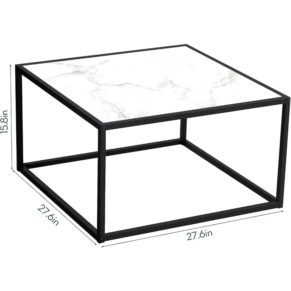 Mesa de centro cuadrada pequeña para sala de estar, mesa de centro moderna para oficina, fácil de montar, tapa de mármol Artificial