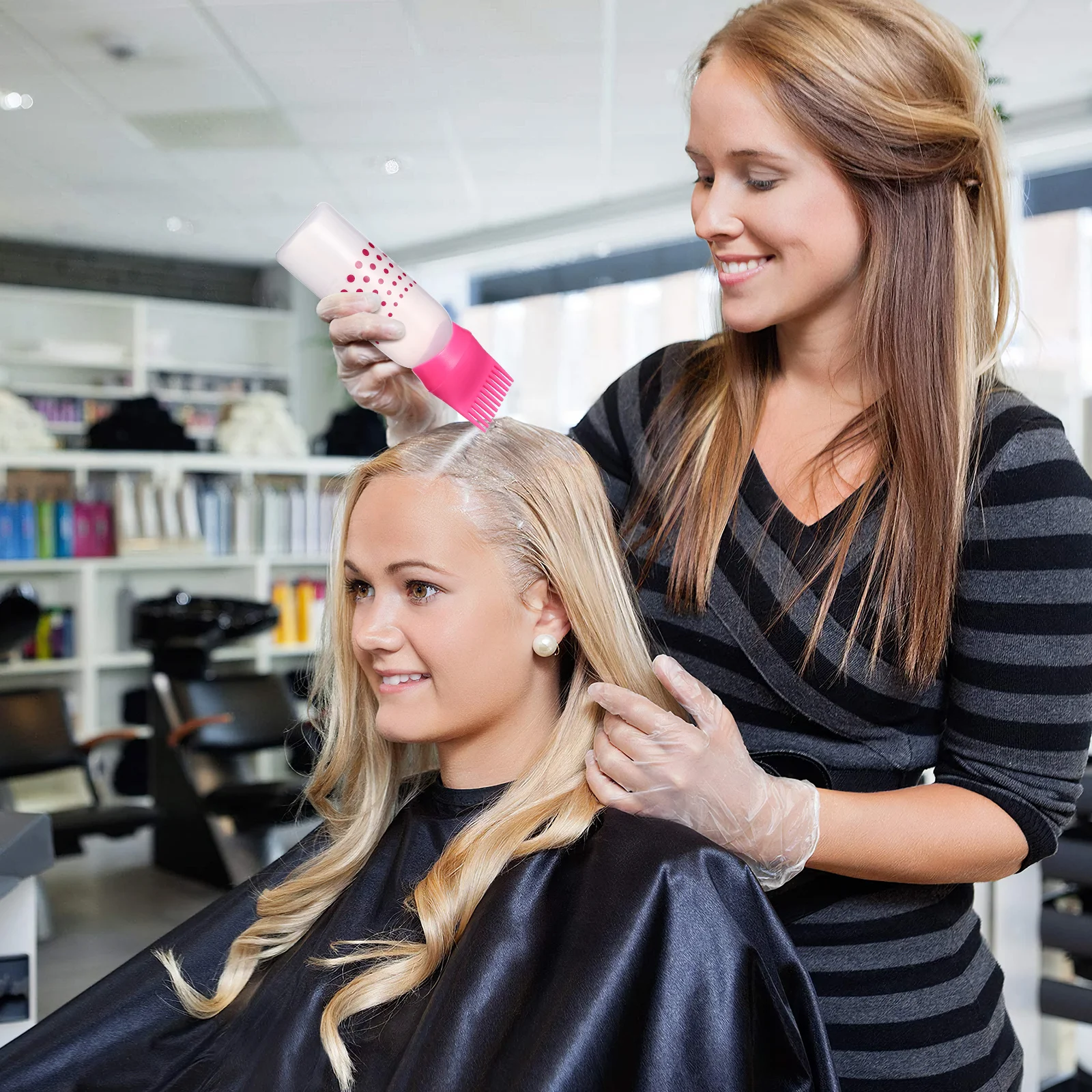 

2pcs Colorful Hair Dye Bottles Hairdressing Hair Applicator with Scale Lines Hairdressing Hair Dye Bottle for Home Salon(Pink)