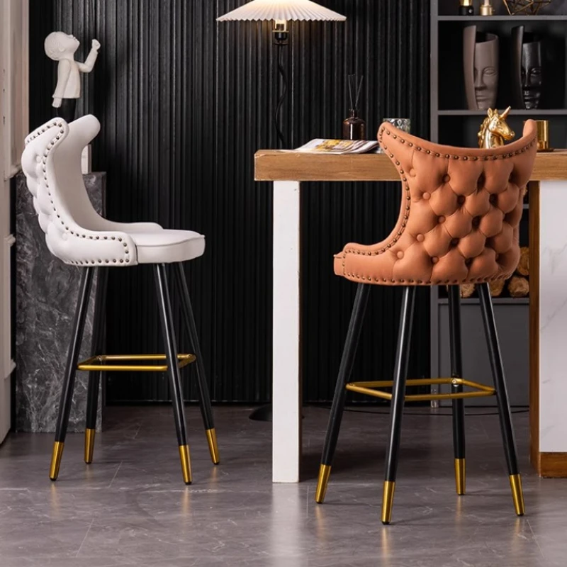 Stylish Lounge Bar Stool Minimalistic Simple Back Comfortable Velvet Nordic Chair Modern Leather Barkrukken Home Furniture