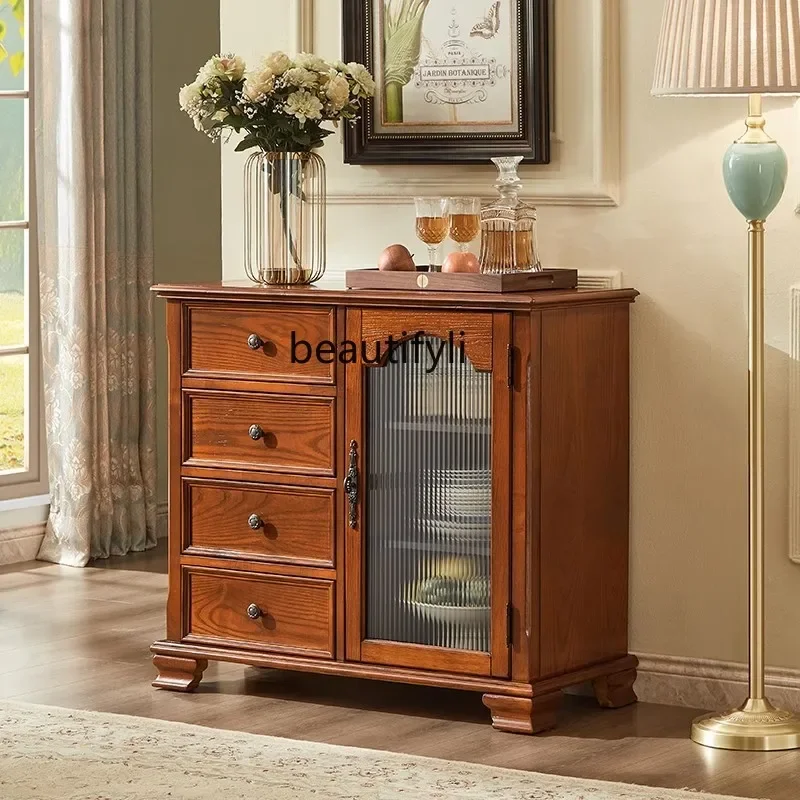 

American side, European solid wood retro tea storage, TV wall side storage, wine cabinet R