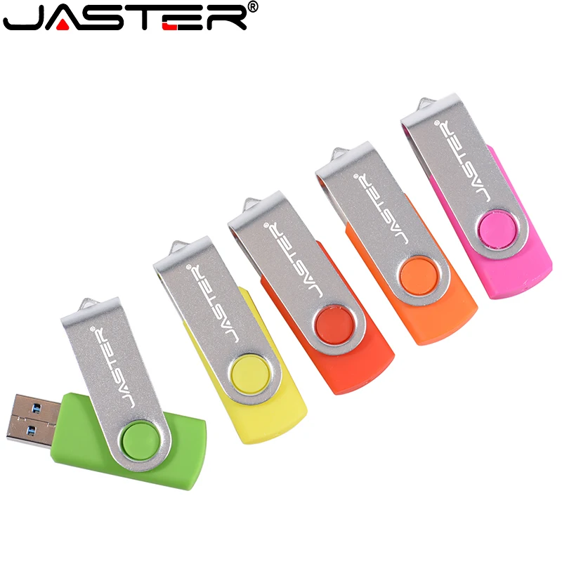 JASTER Colorful Rotatable Pen Drive 128GB 100% Real Capacity USB Flash Drive 64GB Free Key Chain Memory Stick 32GB Business Gift