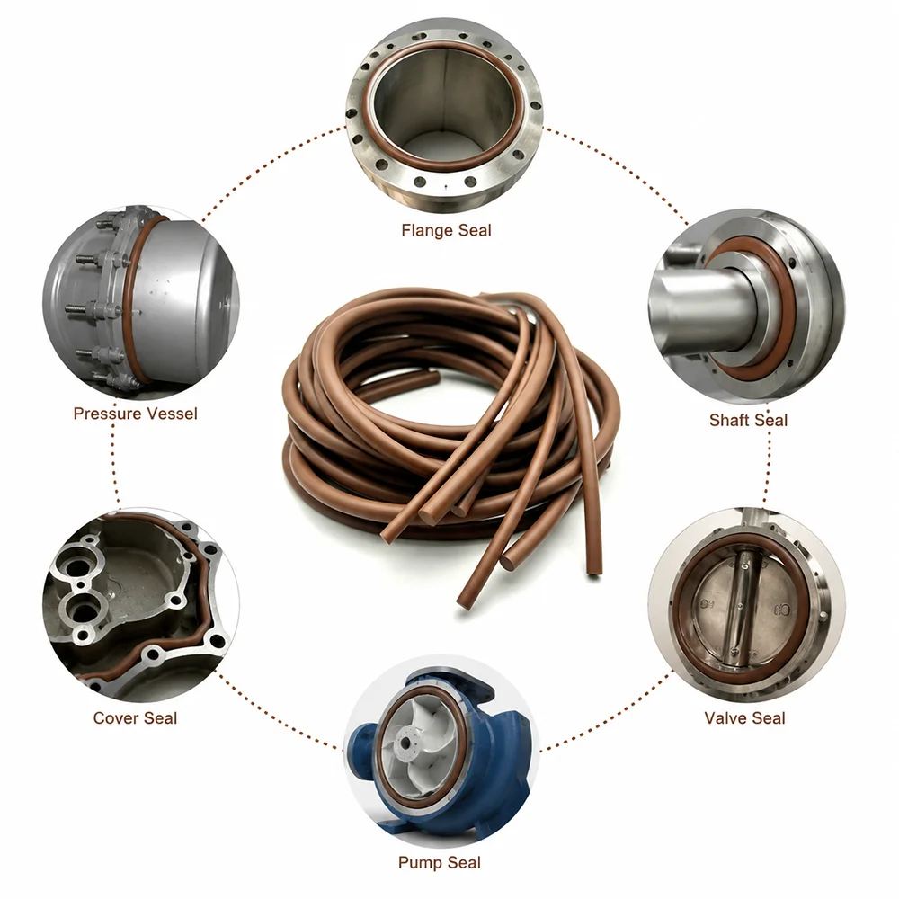 Brown FKM Seal Strip Dia 1.5~10mm Buffer and shock absorption/high temperature resistance/dust-proof sealing strip