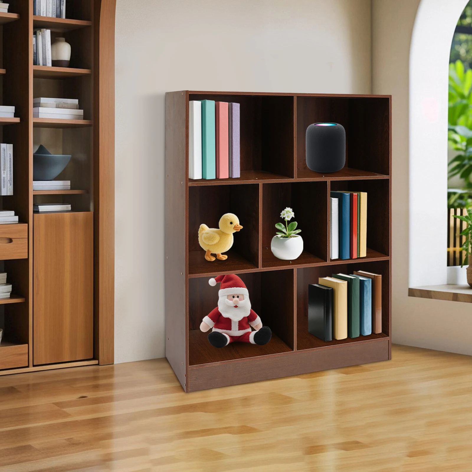 

Bookcase with 7 Compartments Floor-Standing Bookshelf 80*23*100cm Freestanding Shelves Display Organizer for Home Office Bedroom