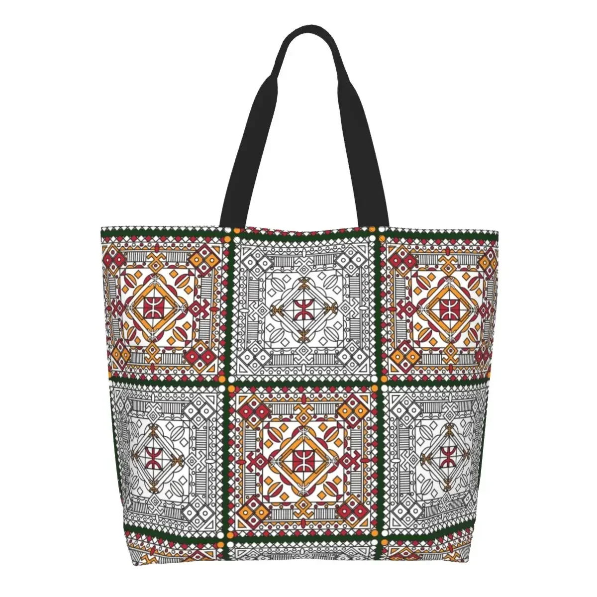 

Amazigh Kabyle Pottery Art Grocery Shopping Tote Bag Africa Ethnic Geometric Canvas Shoulder Shopper Bag Large Capacity Handbag