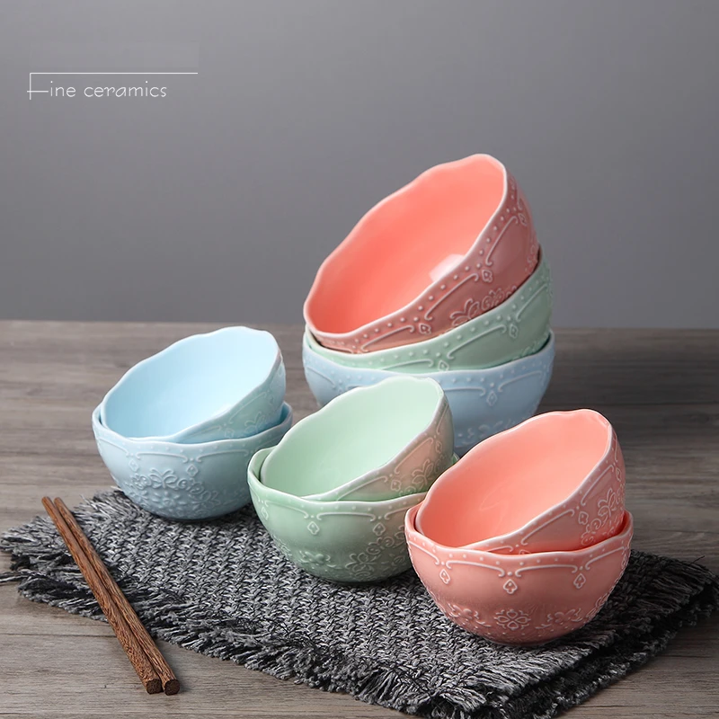 4/6inch, color embossed porcelain dinner small bowl, red blue green, cute ice cream bowl, rice bowl ceramic, kids bowl for sauce