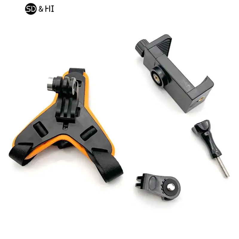 Motorcycle Helmet Chin Strap Mount Holder With Phone Clip Compatible For Hero 5/6/7 Action Sport Camera Full Face Holder