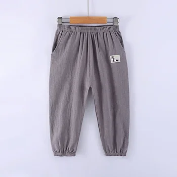 Kids' Cotton-Linen Trousers | Elastic-Waist Straight-Leg Pants 100-160cm 4 Children Trousers For Boys Girls Cotton Linen Elastic Waist Solid Color Summer Mosquito Pants Kids Clothing Long Pants 100-160cm 4