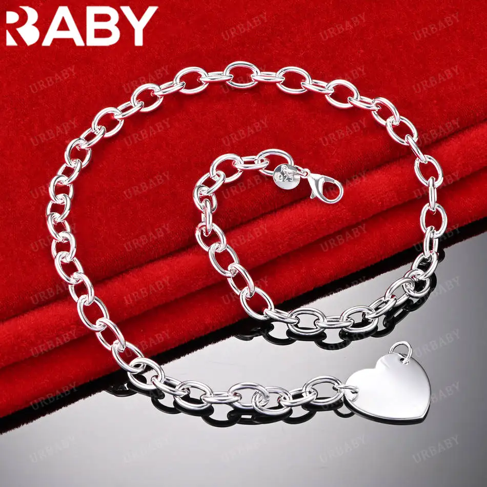

URBABY 925 Sterling Silver Heart Chain Necklace For Women Fashion Jewelry Romantic Elegant Engagement Accessories Anniversary