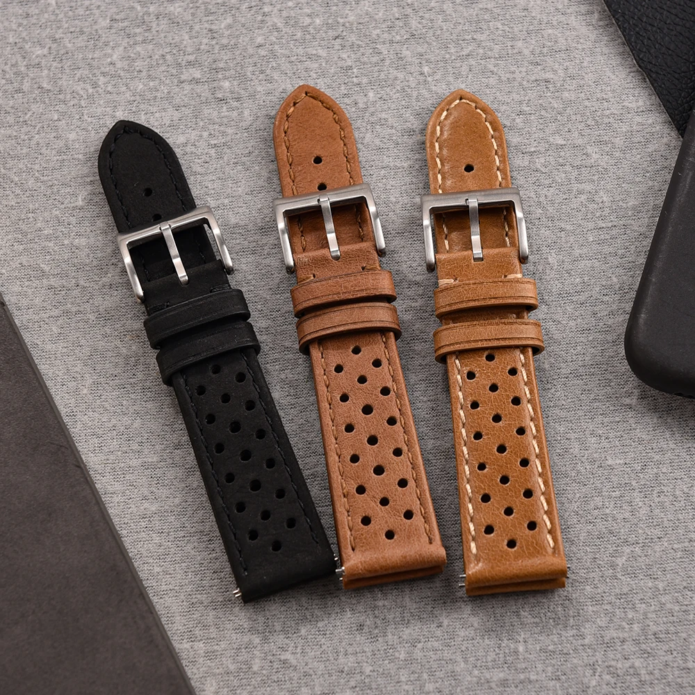 18mm 20mm 22mm Handcrafted Vintage Leather Watch Strap Universal Quick Release WatchBand Breathable Bracelet Sport Wristbelt