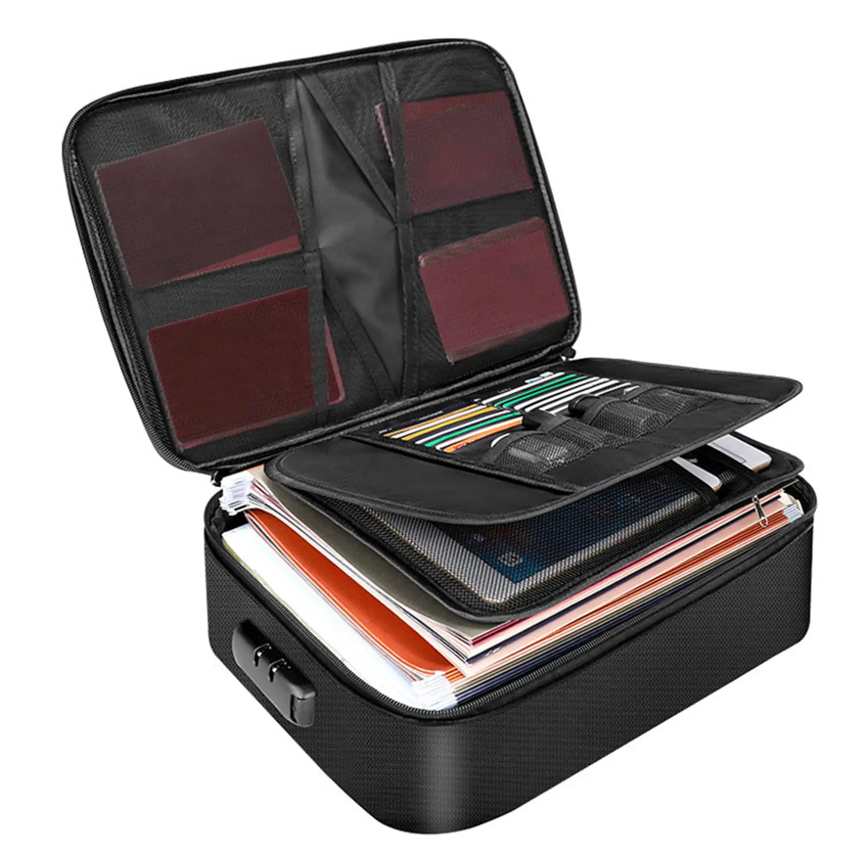 ABXF-2X Fireproof Document Storage Lock Bag,Carry Wallet,Multi-Layer Document Storage,Suitable For Important Documents