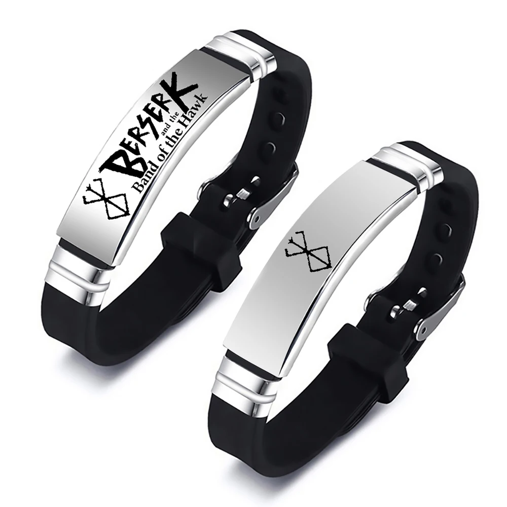 Anime Berserk Symbol Stainless Steel Bracelet Sword Logo Mad Warrior of Norse Viking Silicone Bracelets Adjustable Wristband